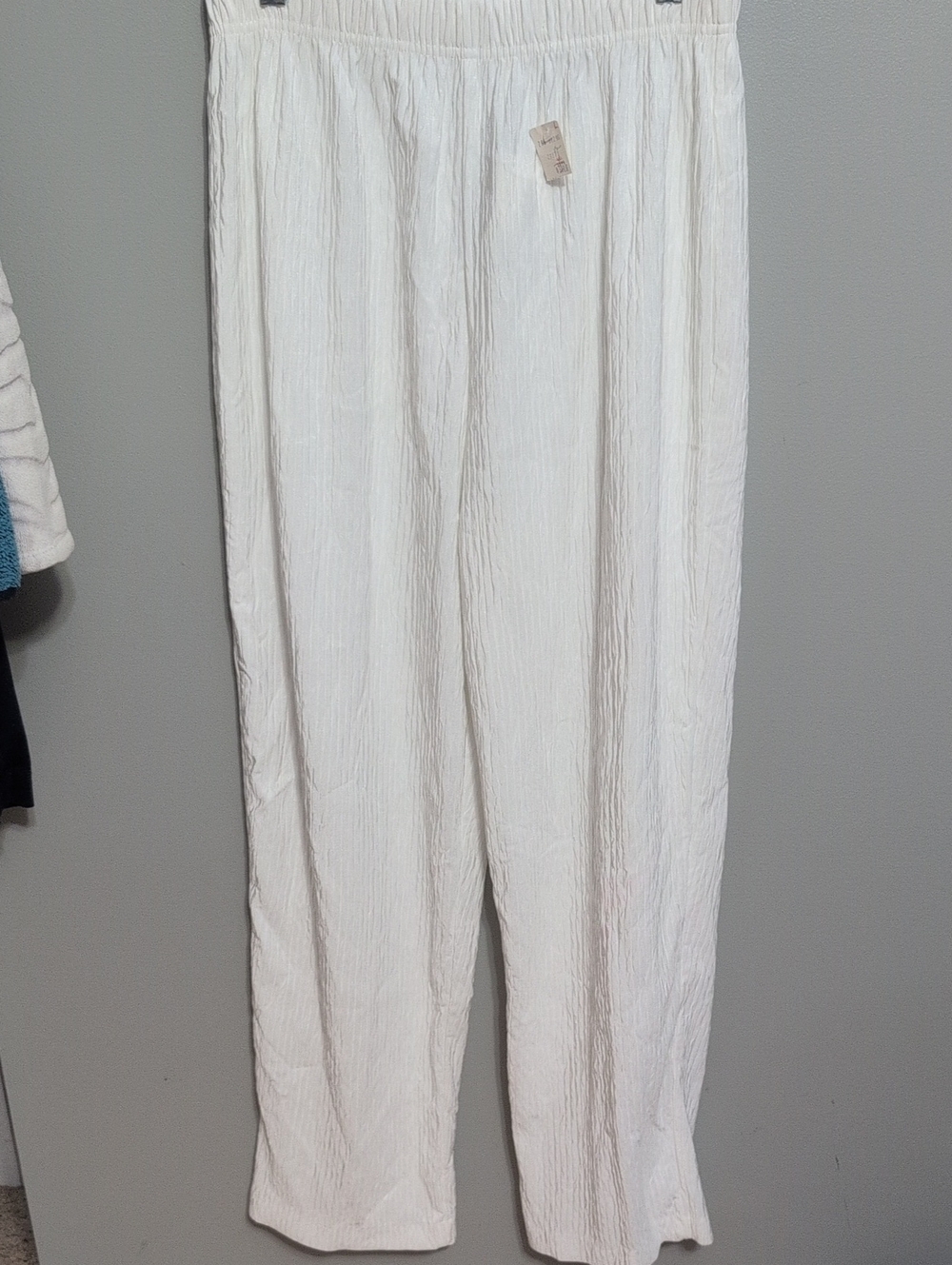 Vintage Crisp White Wide-Leg Crinkle Pants — Lightweight Women's Trousers Large
